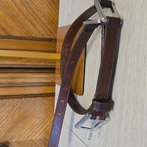 Eddie Bauer Dark Brown Leather Belt with Silver Buckle